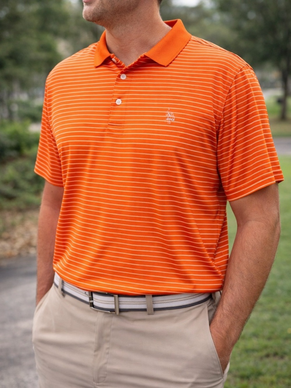 U.S. Polo Assn Mens XXL Orange Striped Golf Polo Shirt Performance Casual Summer